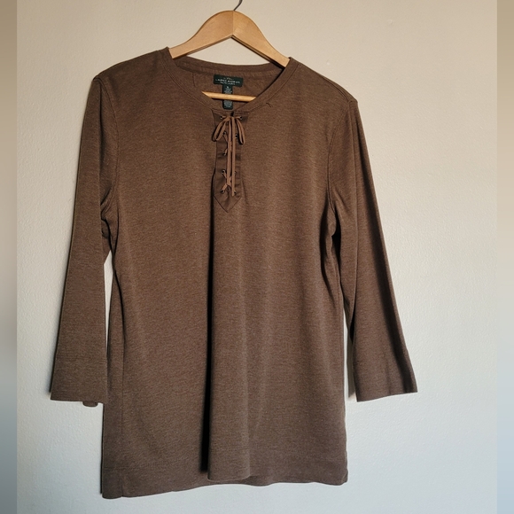 Ralph Lauren Heathered Lace Up Tunic Top, Women's XL, Walnut Heather - Picture 1 of 9